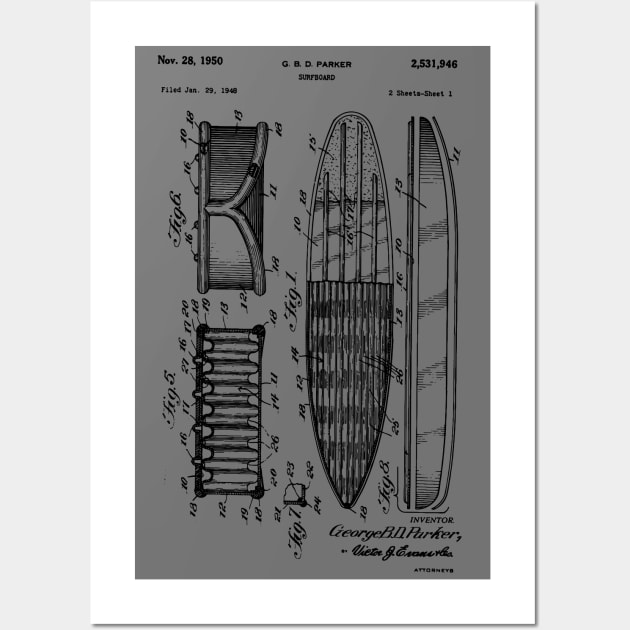 Surf art Patent / vintage sports surfboard art / surfing gifts Surfing present Wall Art by Anodyle